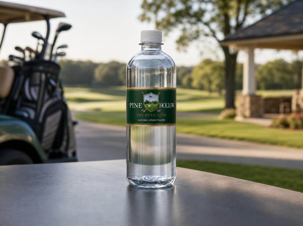 Custom 16.9 oz bottles at the clubhouse