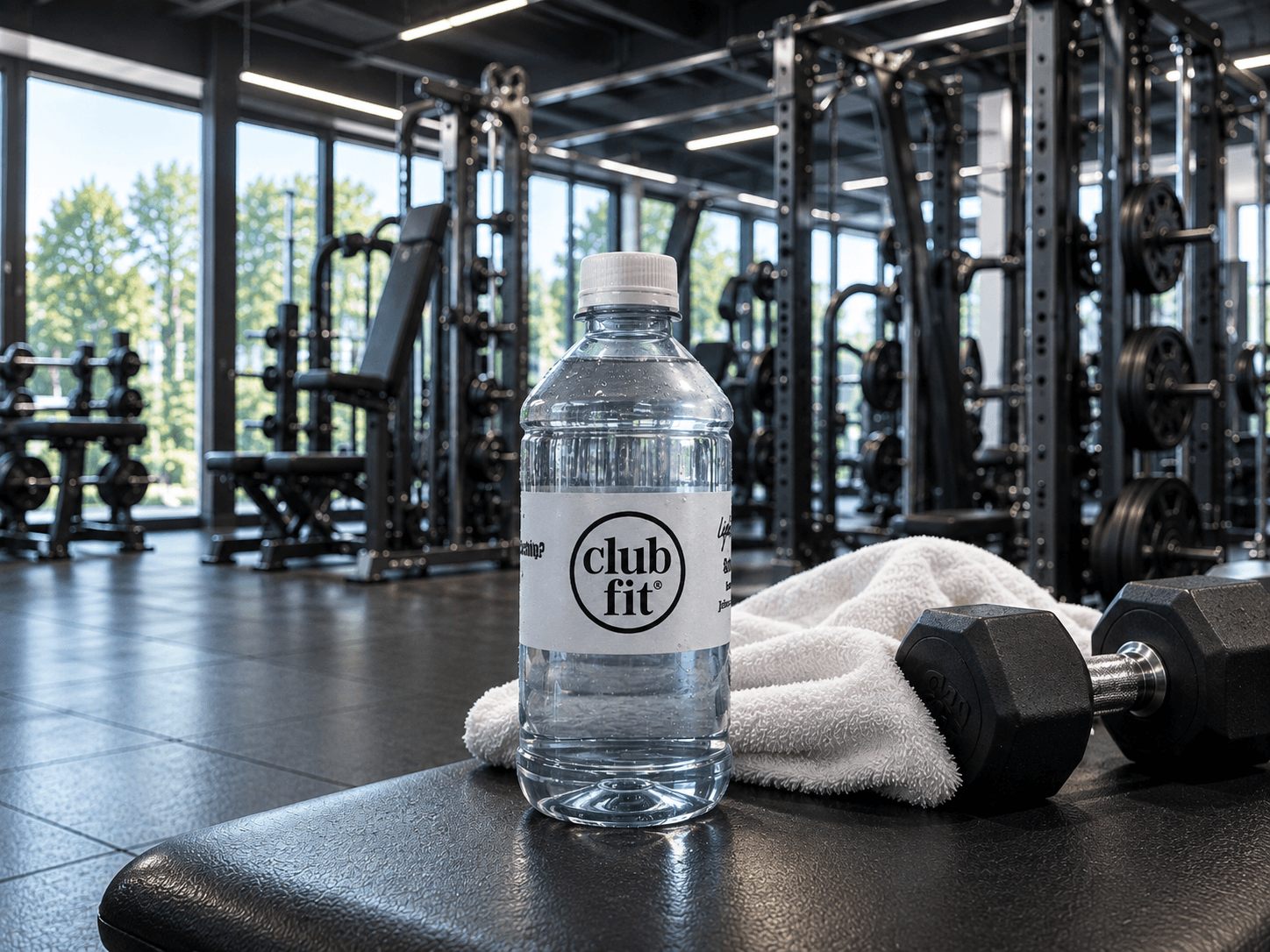 Club Fit bottle on a weight bench
