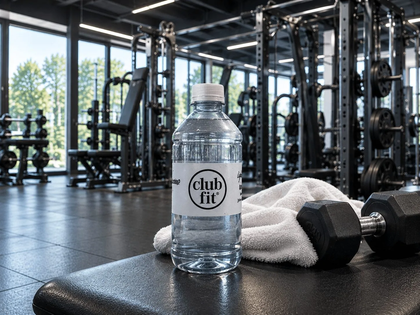 Club Fit bottle on a weight bench