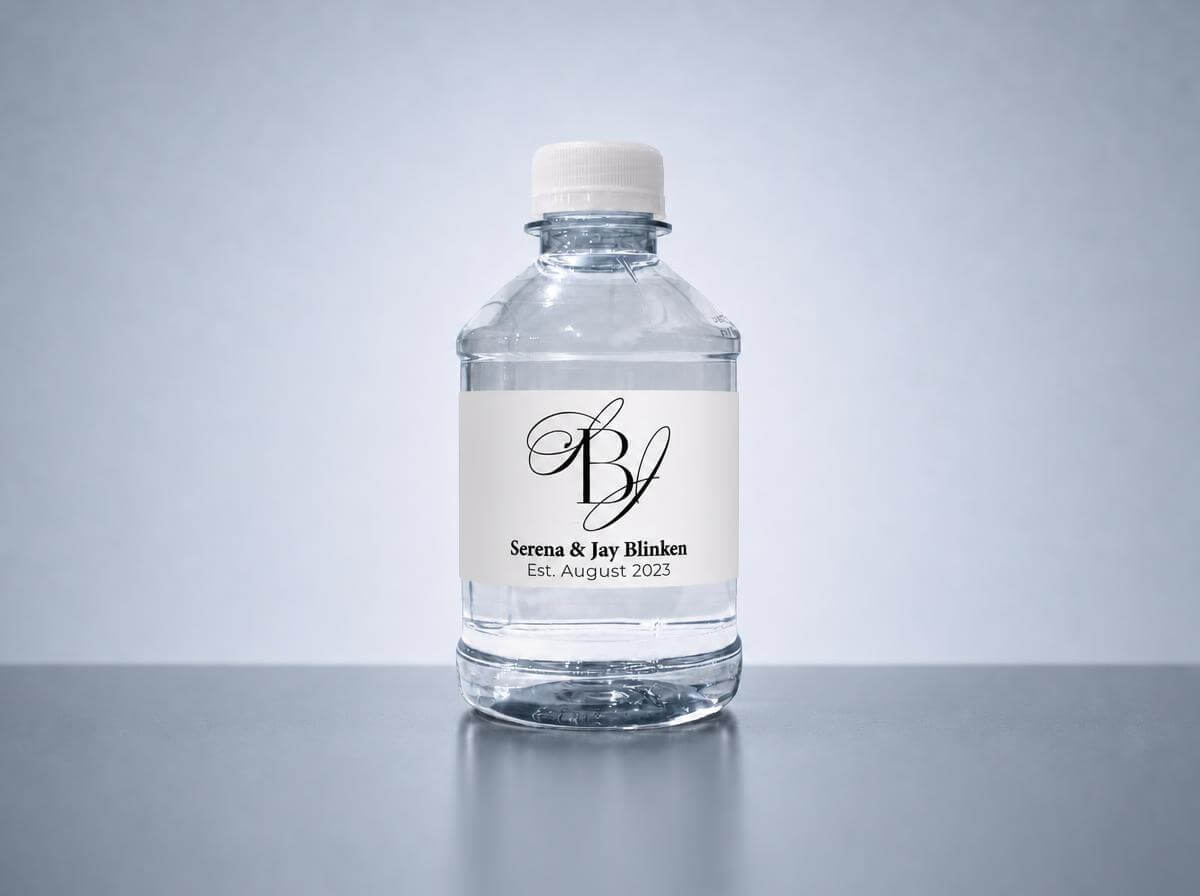 Custom-label water bottle for the Blinken wedding