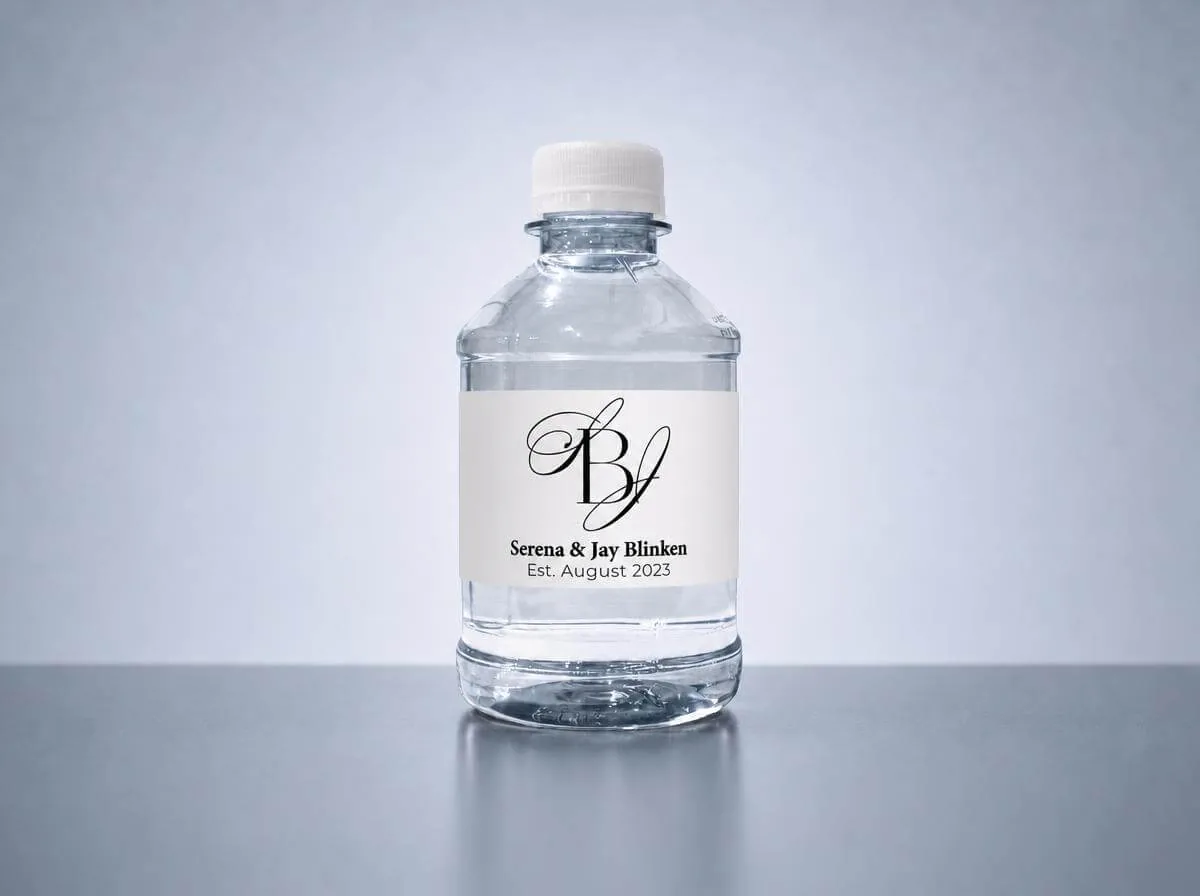 Custom-label water bottle for the Blinken wedding