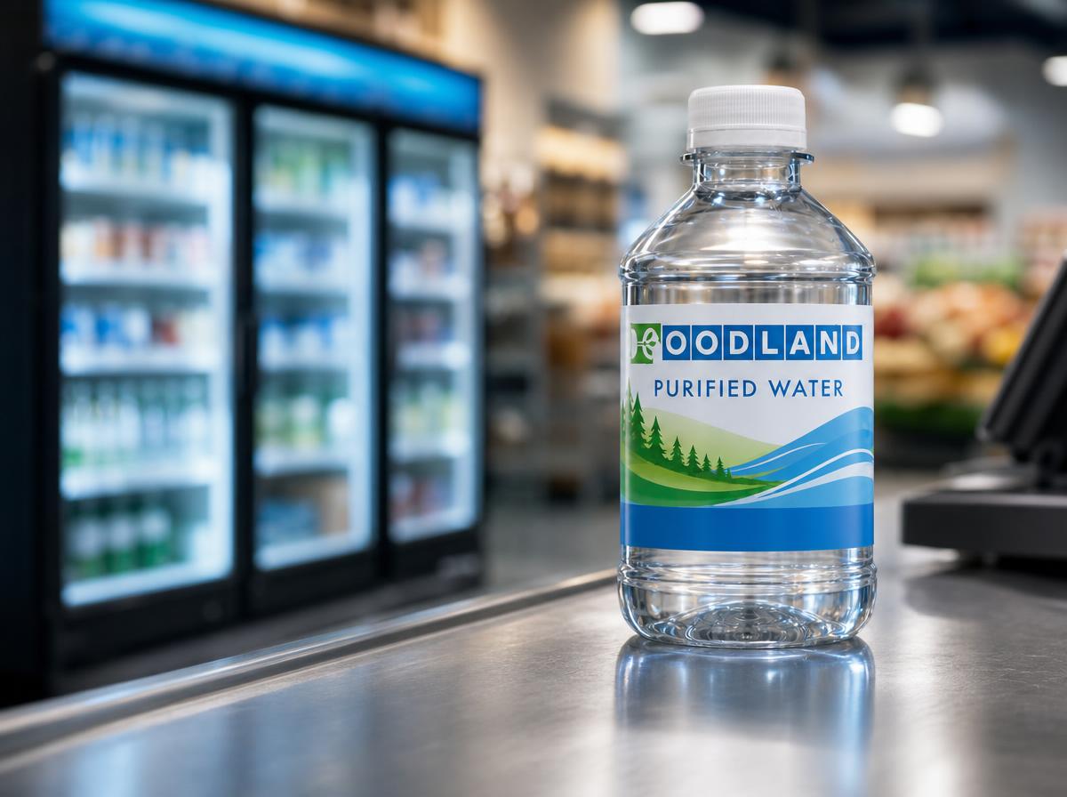 Branded water in a convenience-store cooler