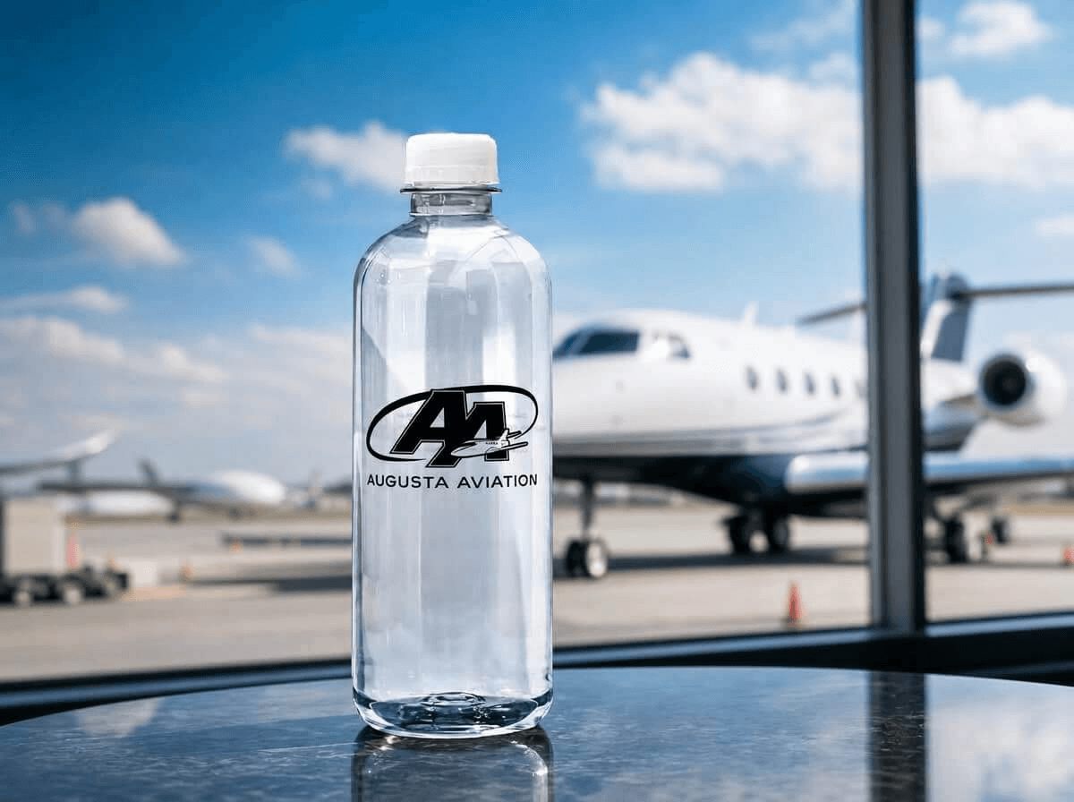 Custom-label bottled water for air and travel