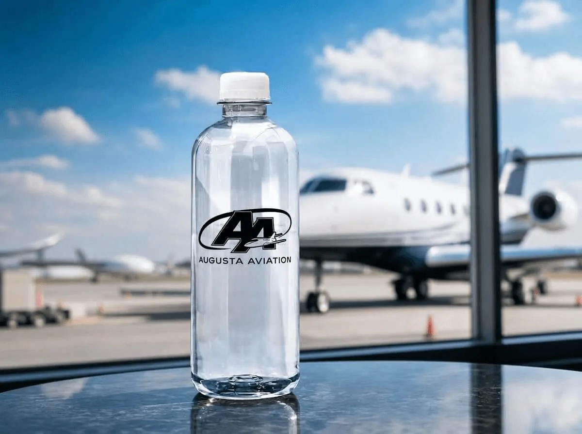 Custom-label bottled water for air and travel