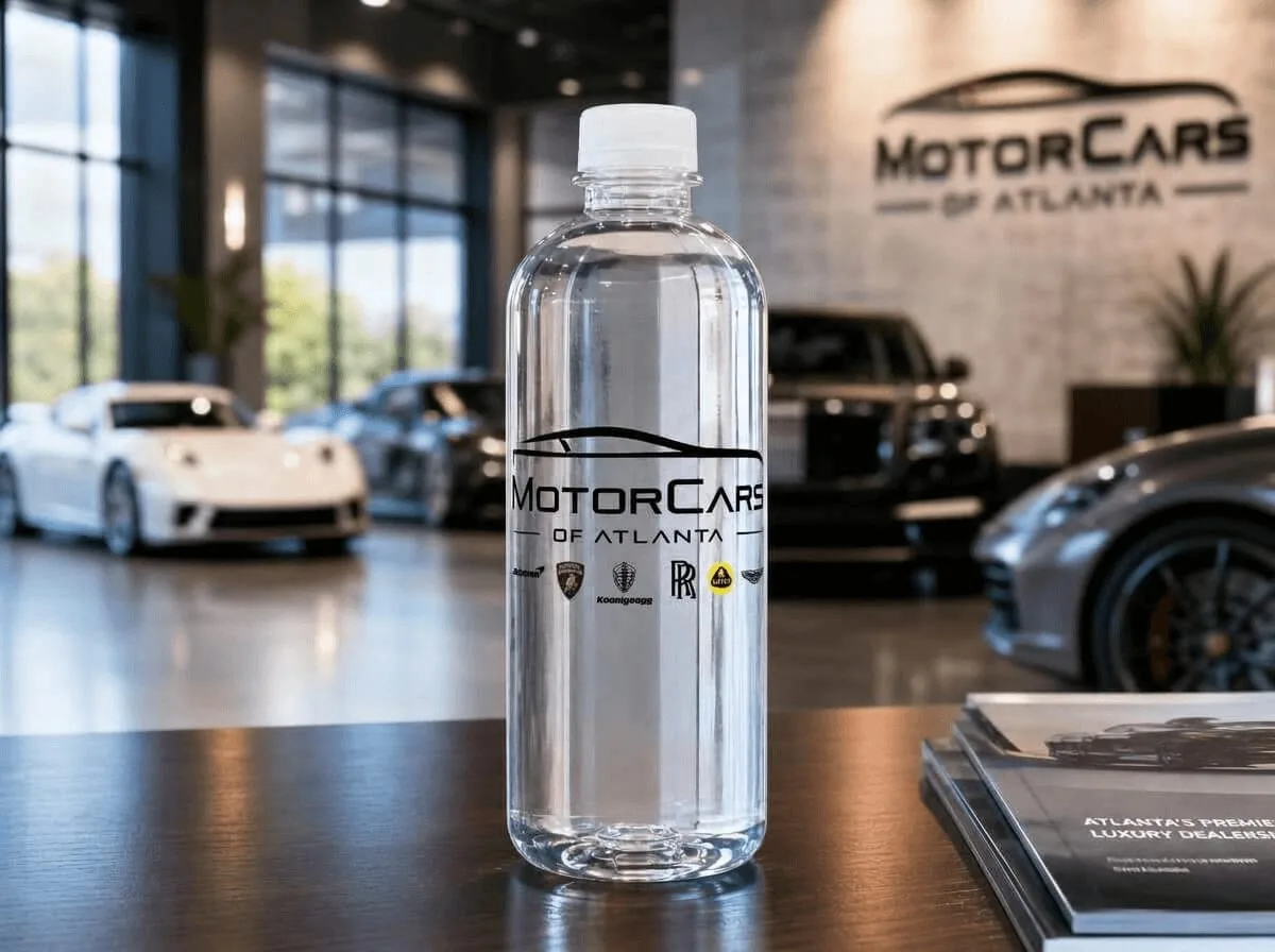 Custom-label bottled water for car dealerships