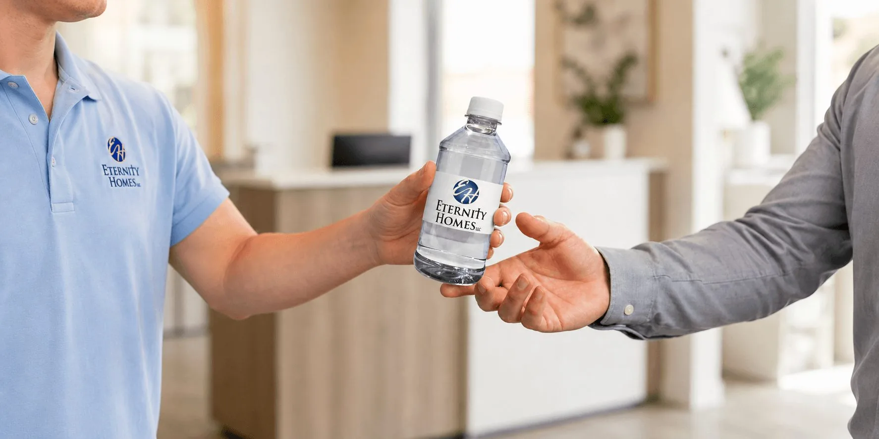 Handing a custom-label bottle to a customer